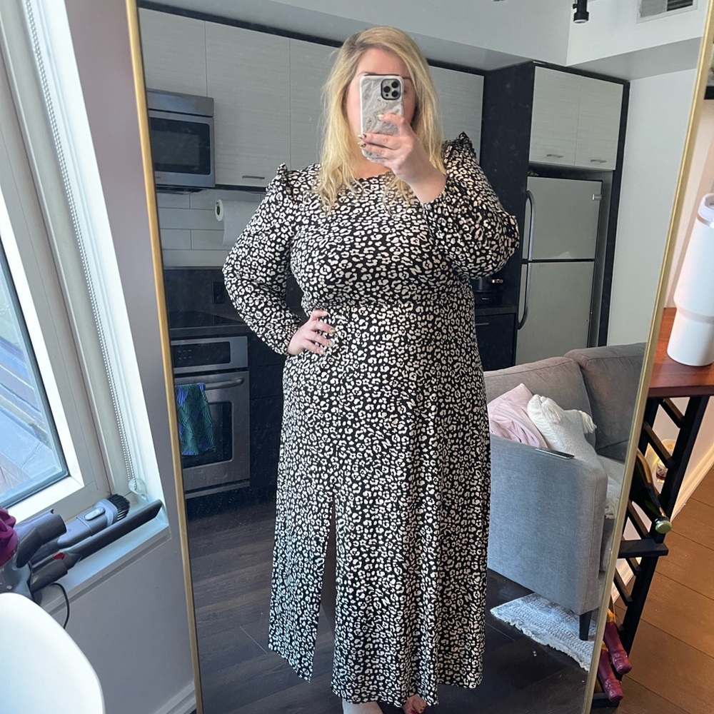 ELOQUII Boat Neck Maxi Dress with Ruffle Shoulder